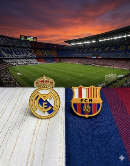 لاصق معدني يحمل شعار فريق ريال مدريد وفريق برشلونة